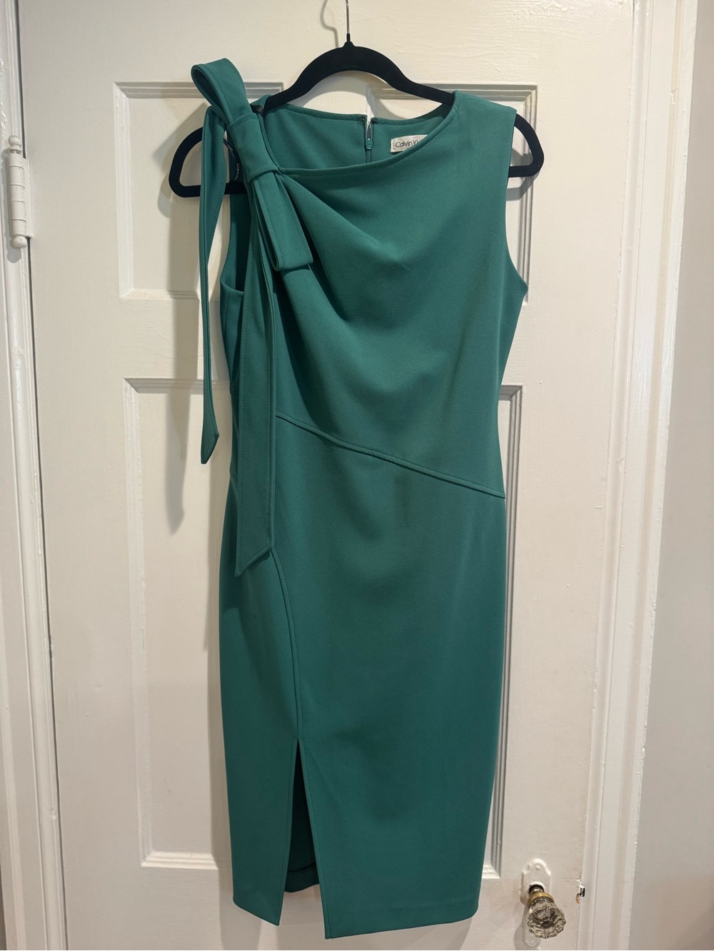 Calvin Klein Teal Bow-Shoulder Midi Sheath Dress